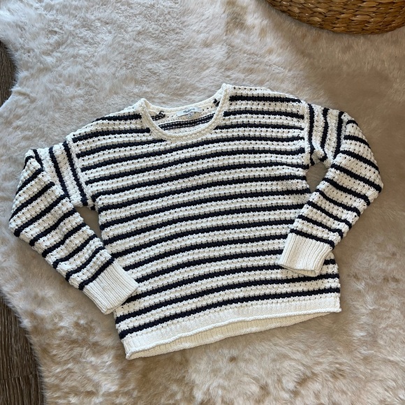 Madewell Striped Open-Stitch Austen Pullover Sweater White and Blue XS - Picture 7 of 15